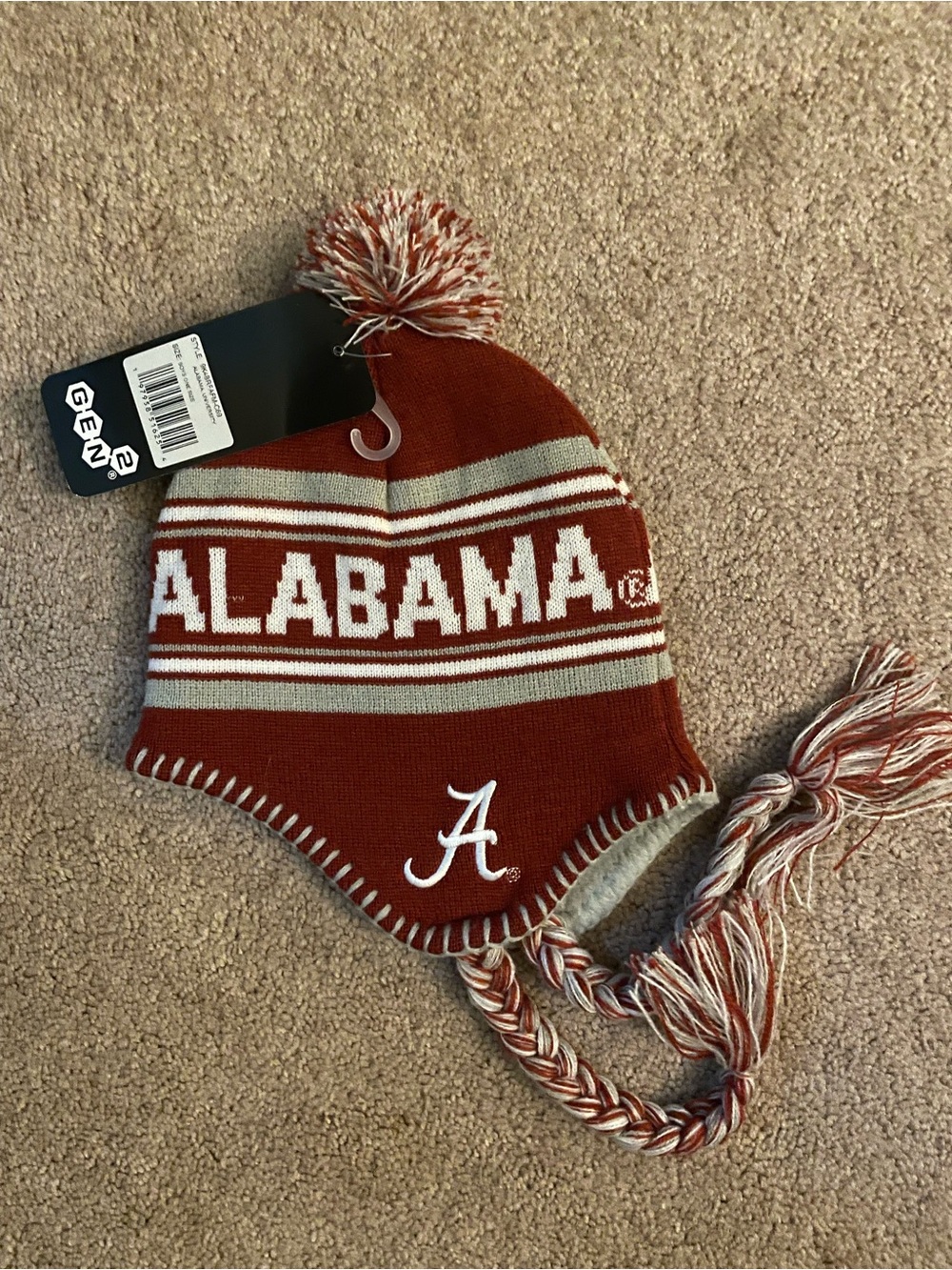 Alabama Kids Knit Pom-Pom Earflap Hat - Crimson/White